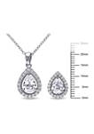 Lab Created 2-Piece Set Created White Sapphire Teardrop Halo Necklace and Stud Earrings in Sterling Silver