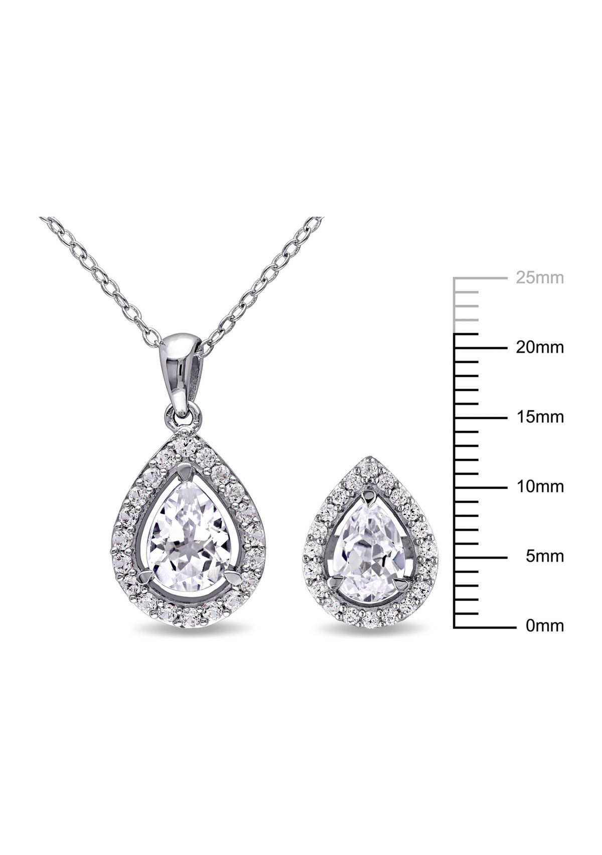 Lab Created 2-Piece Set Created White Sapphire Teardrop Halo Necklace and Stud Earrings in Sterling Silver