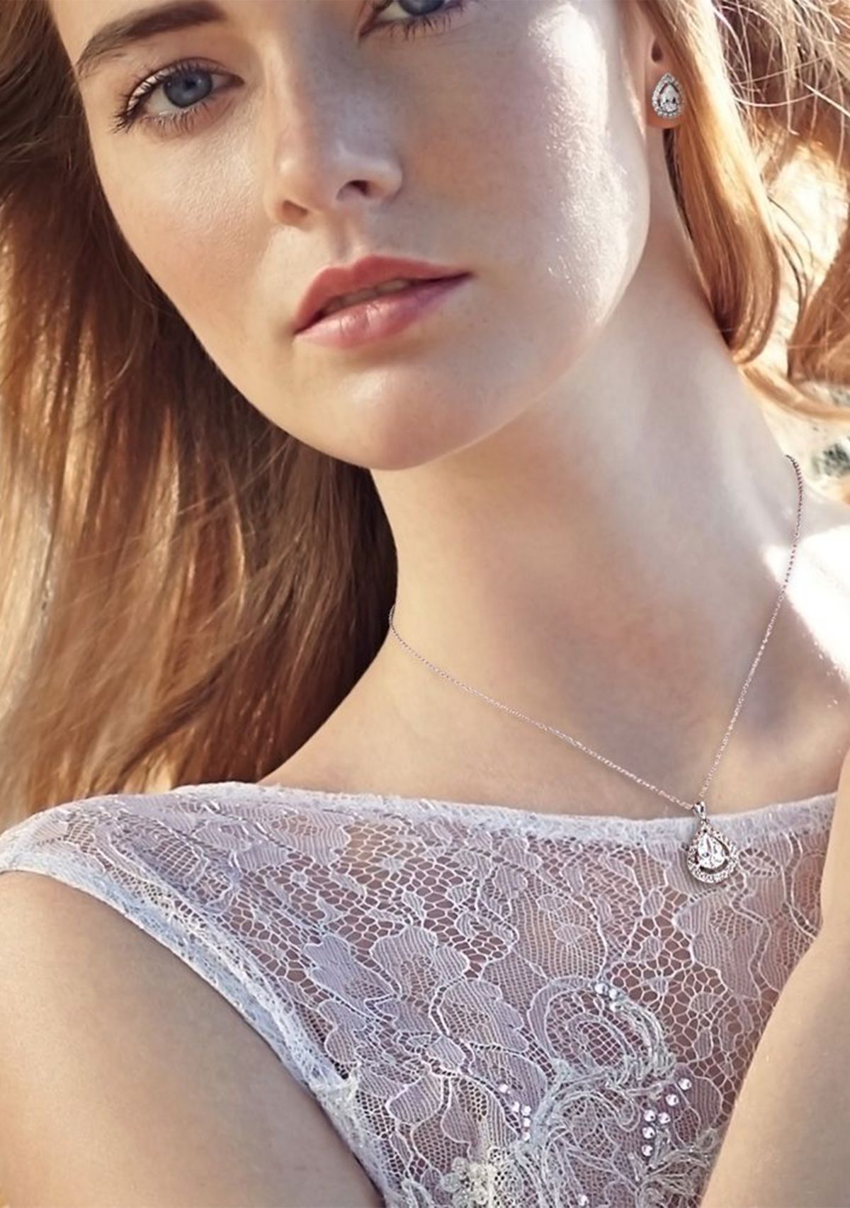 Lab Created 2-Piece Set Created White Sapphire Teardrop Halo Necklace and Stud Earrings in Sterling Silver