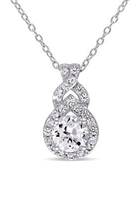 Belk & Co Lab Created 1.8 CT TGW Created White Sapphire Teardrop Halo Necklace in Sterling Silver