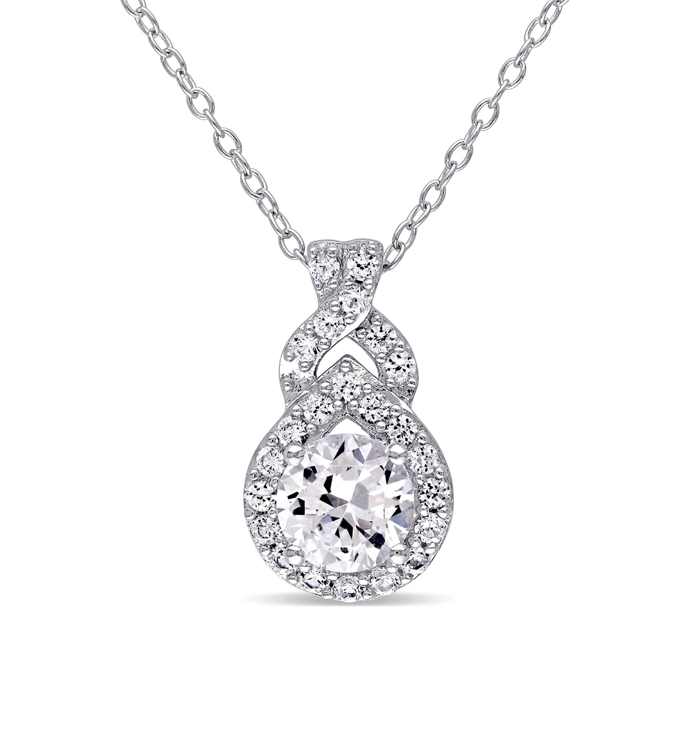 Lab Created 1.8 CT TGW Created White Sapphire Teardrop Halo Necklace in Sterling Silver