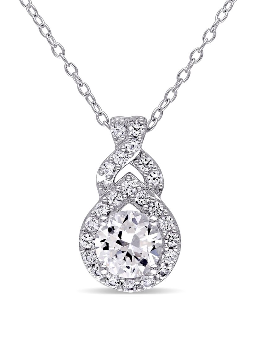 Lab Created 1.8 CT TGW Created White Sapphire Teardrop Halo Necklace in Sterling Silver