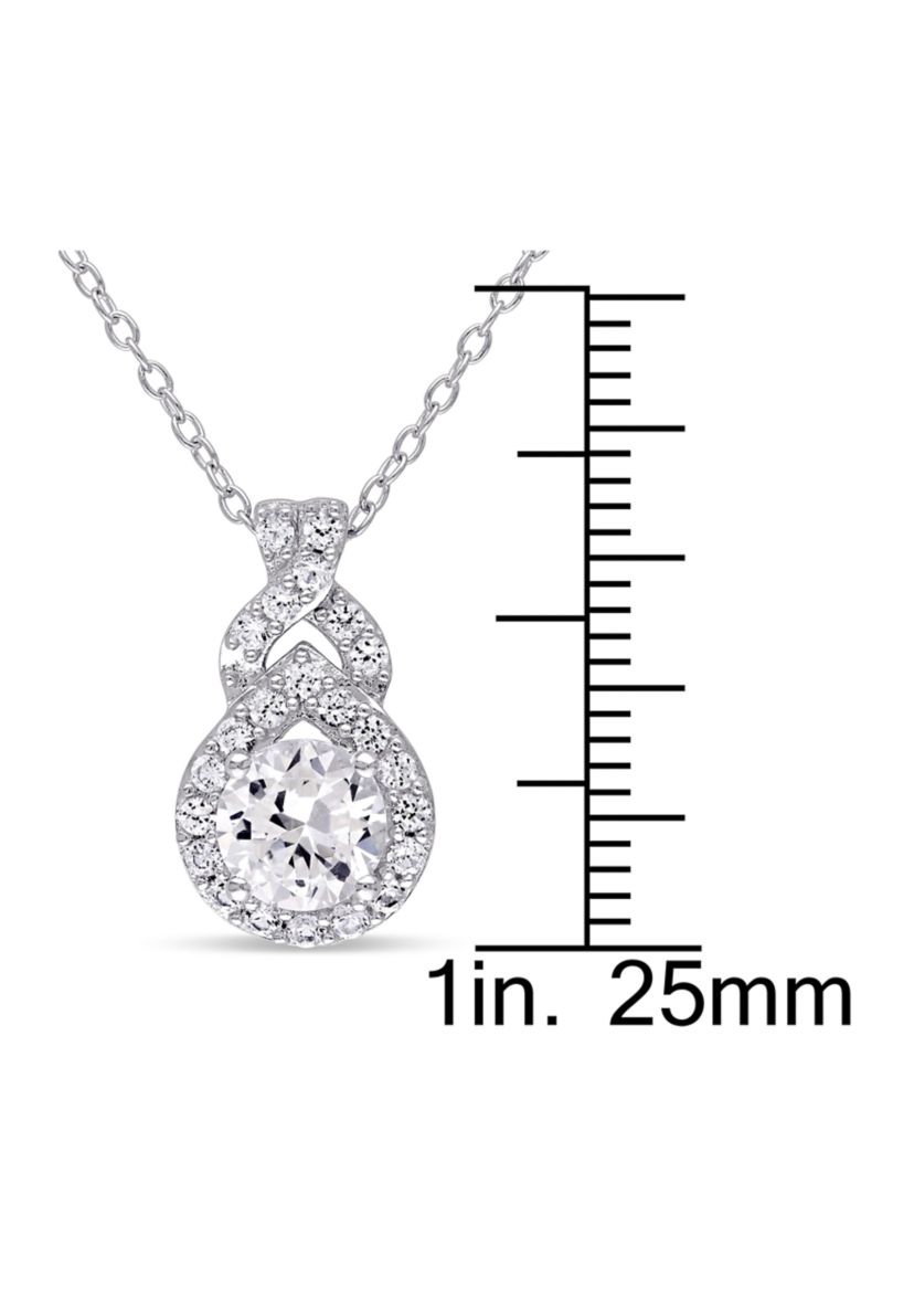 Lab Created 1.8 CT TGW Created White Sapphire Teardrop Halo Necklace in Sterling Silver