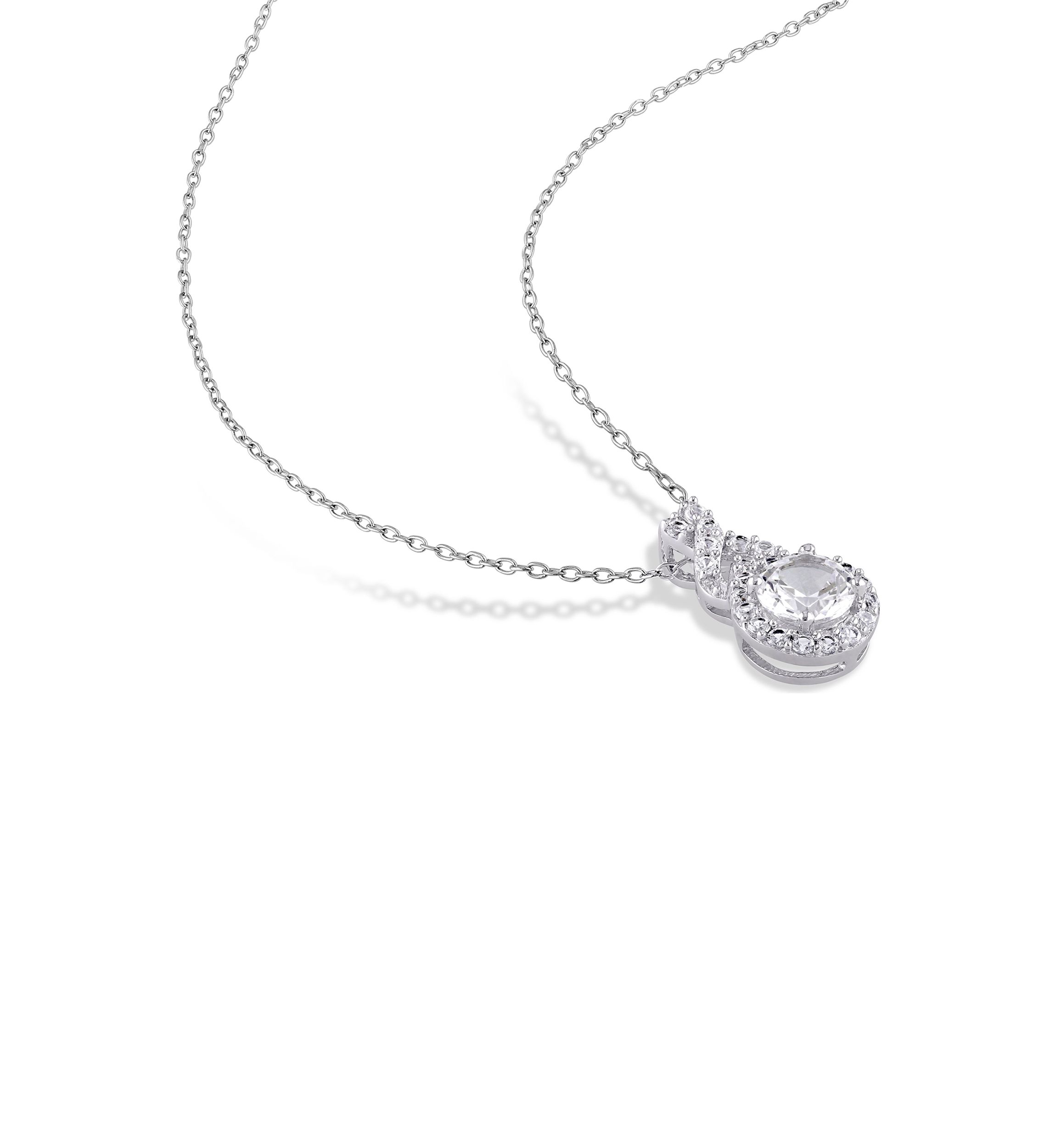Lab Created 1.8 CT TGW Created White Sapphire Teardrop Halo Necklace in Sterling Silver