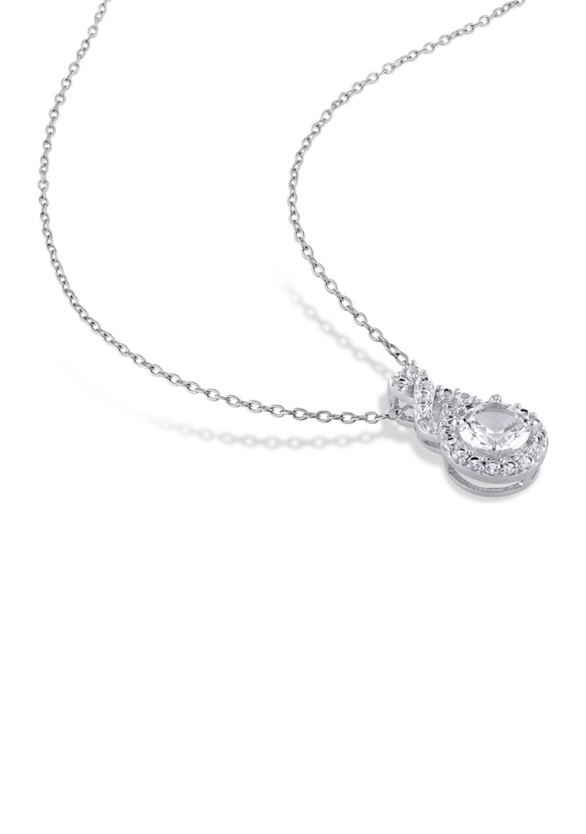 Lab Created 1.8 CT TGW Created White Sapphire Teardrop Halo Necklace in Sterling Silver