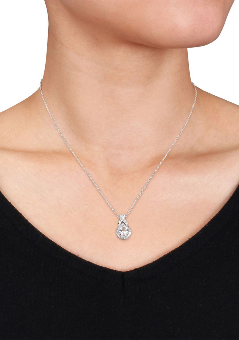 Lab Created 1.8 CT TGW Created White Sapphire Teardrop Halo Necklace in Sterling Silver