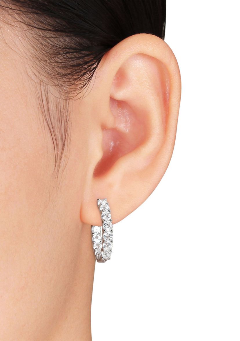 Lab Created 4.1 CT TGW Created White Sapphire Inside Outside Hoop Earrings in Sterling Silver