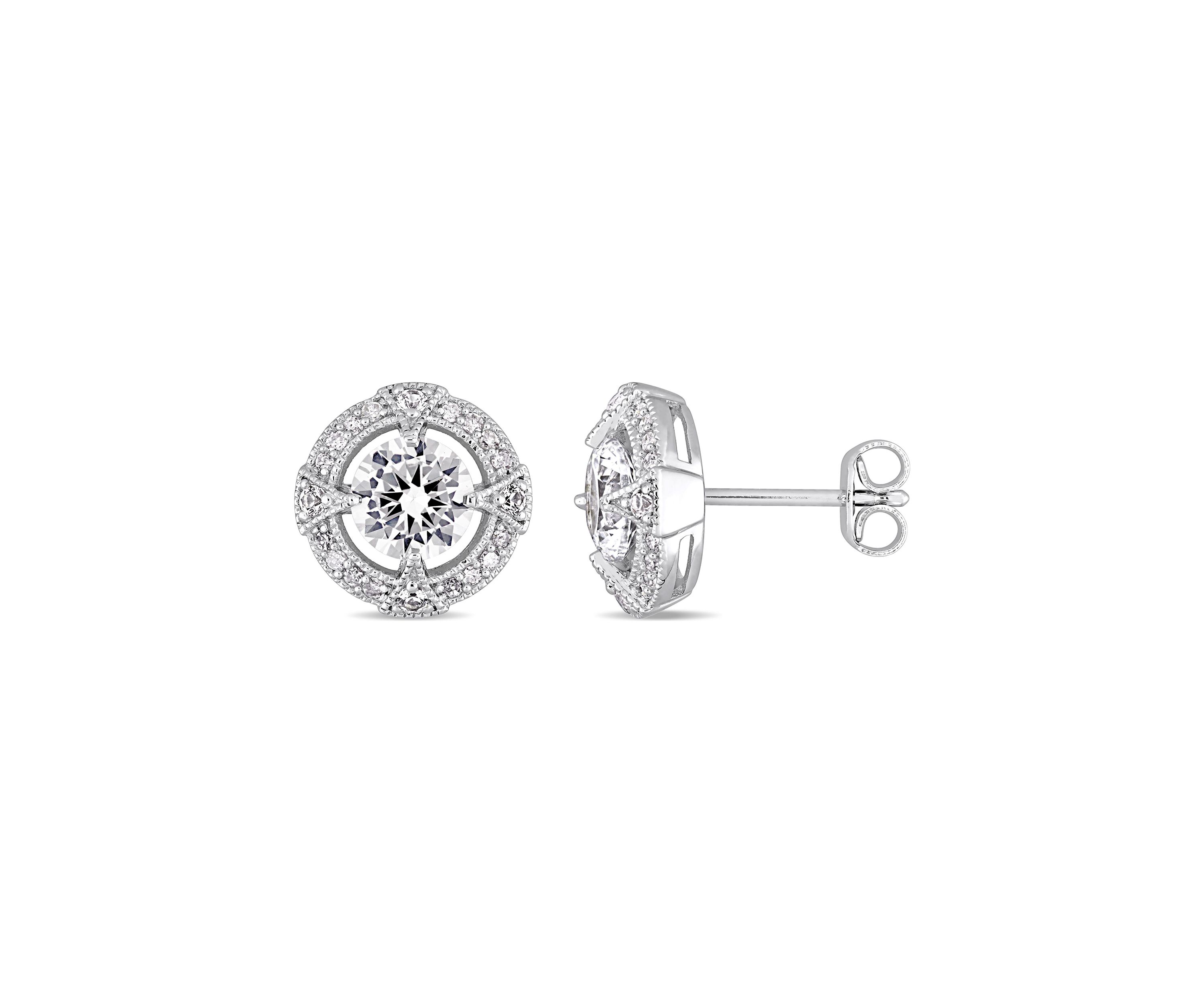 Lab Created 2.2 CT TGW Created White Sapphire and 1/6 CT TW Diamond Halo Stud Earrings in Sterling Silver