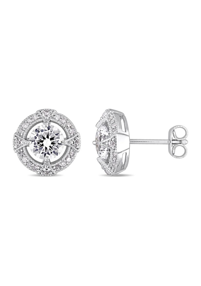 Lab Created 2.2 CT TGW Created White Sapphire and 1/6 CT TW Diamond Halo Stud Earrings in Sterling Silver