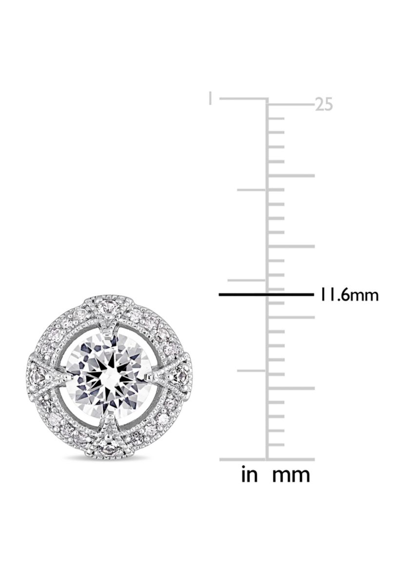 Lab Created 2.2 CT TGW Created White Sapphire and 1/6 CT TW Diamond Halo Stud Earrings in Sterling Silver