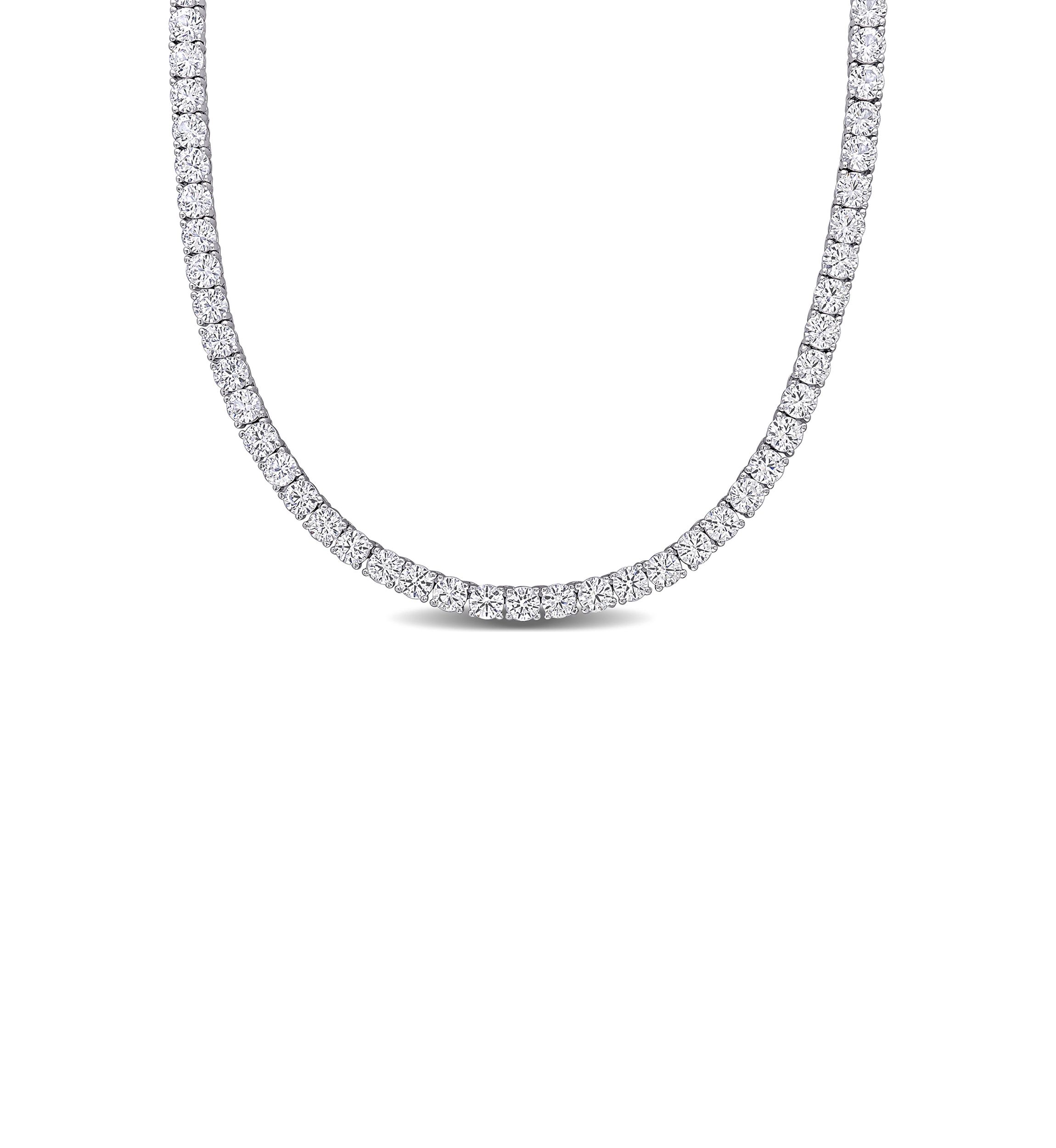 Lab Created 33 CT TGW Created White Sapphire Tennis Necklace in Sterling Silver