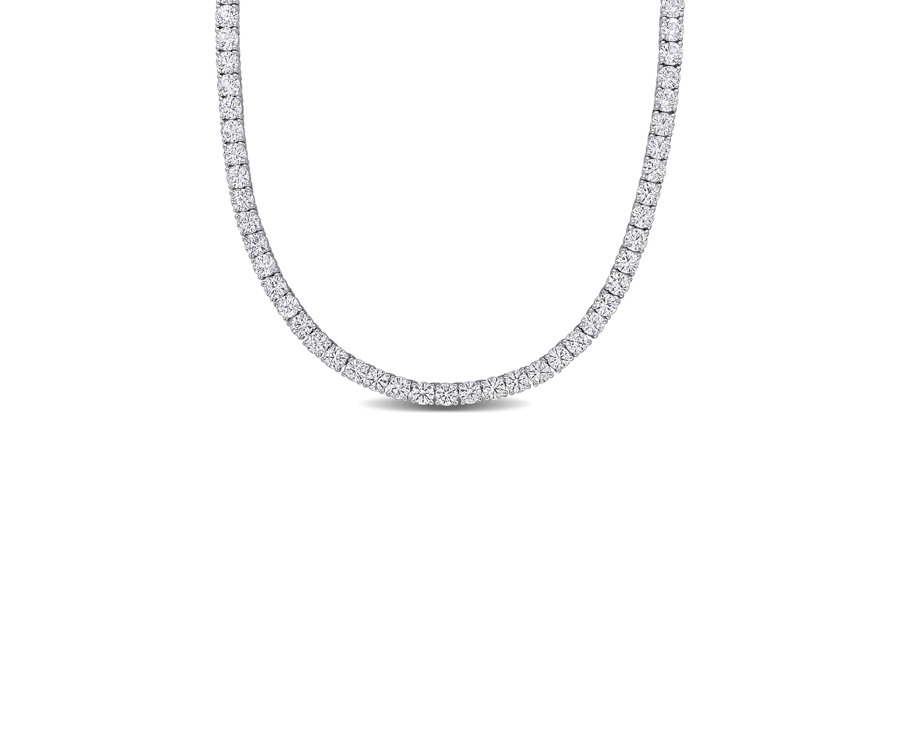 Lab Created 33 CT TGW Created White Sapphire Tennis Necklace in Sterling Silver