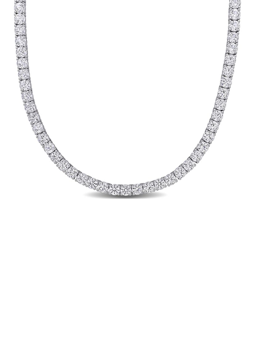 Lab Created 33 CT TGW Created White Sapphire Tennis Necklace in Sterling Silver