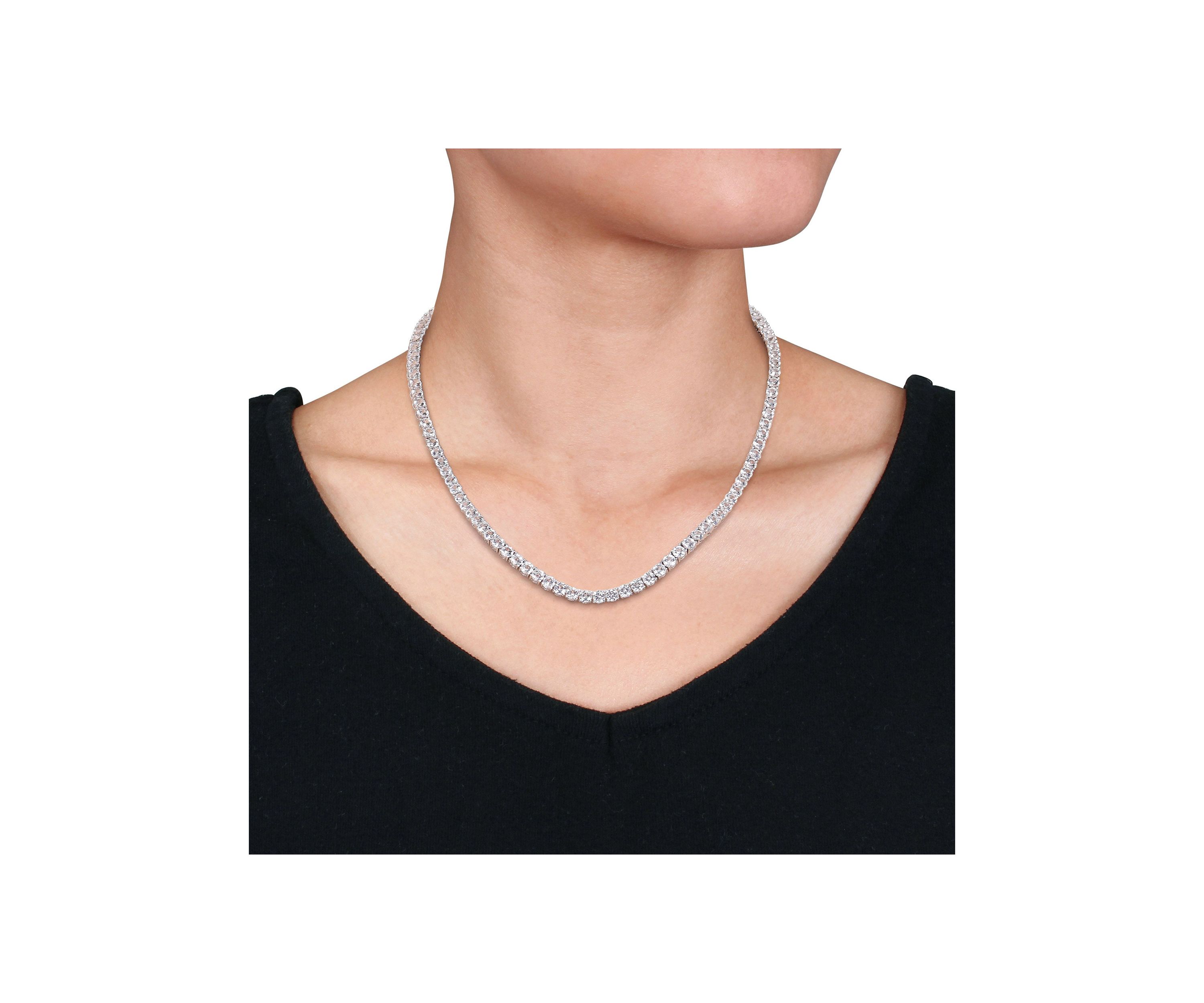 Lab Created 33 CT TGW Created White Sapphire Tennis Necklace in Sterling Silver