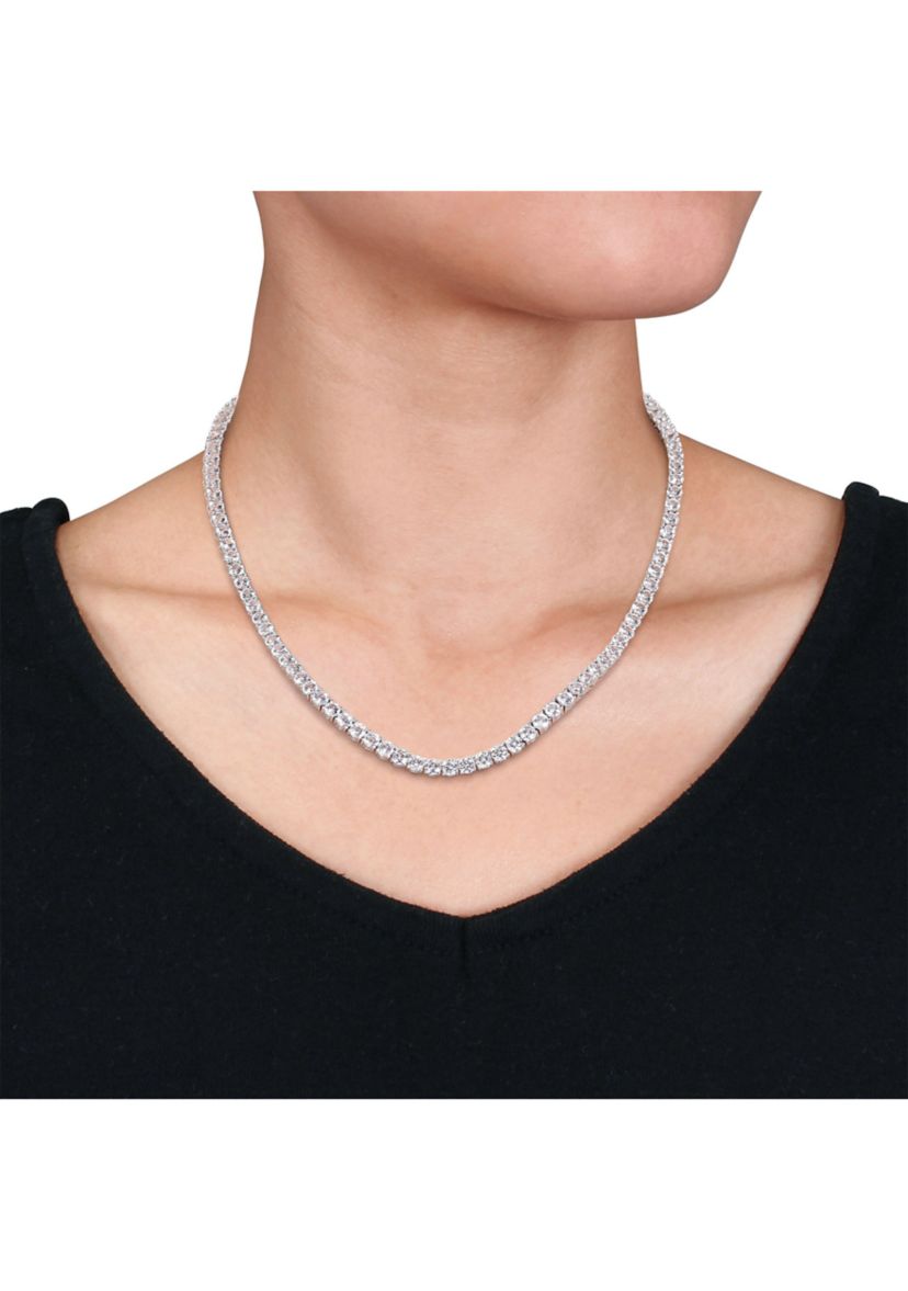 Lab Created 33 CT TGW Created White Sapphire Tennis Necklace in Sterling Silver