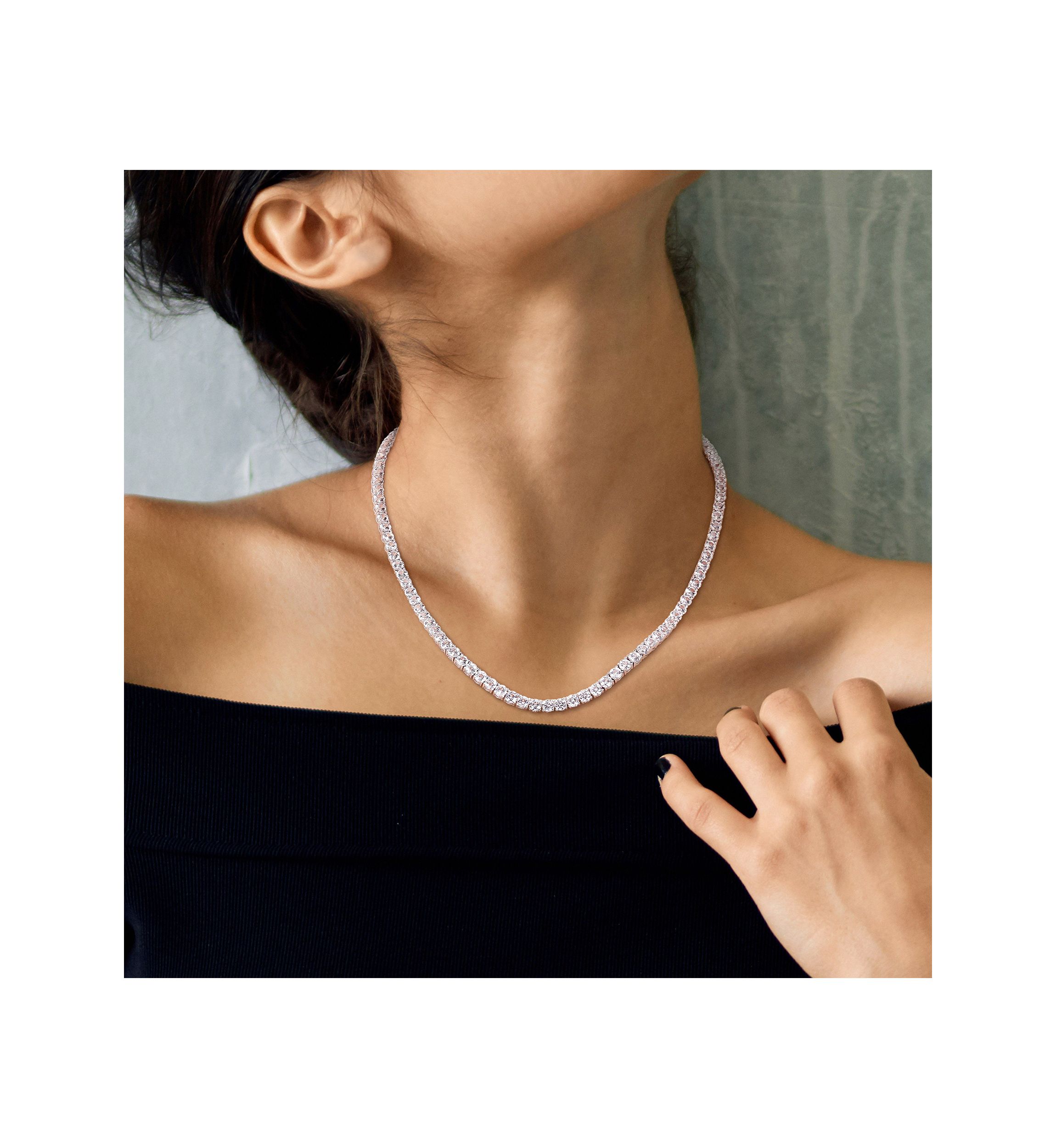 Lab Created 33 CT TGW Created White Sapphire Tennis Necklace in Sterling Silver