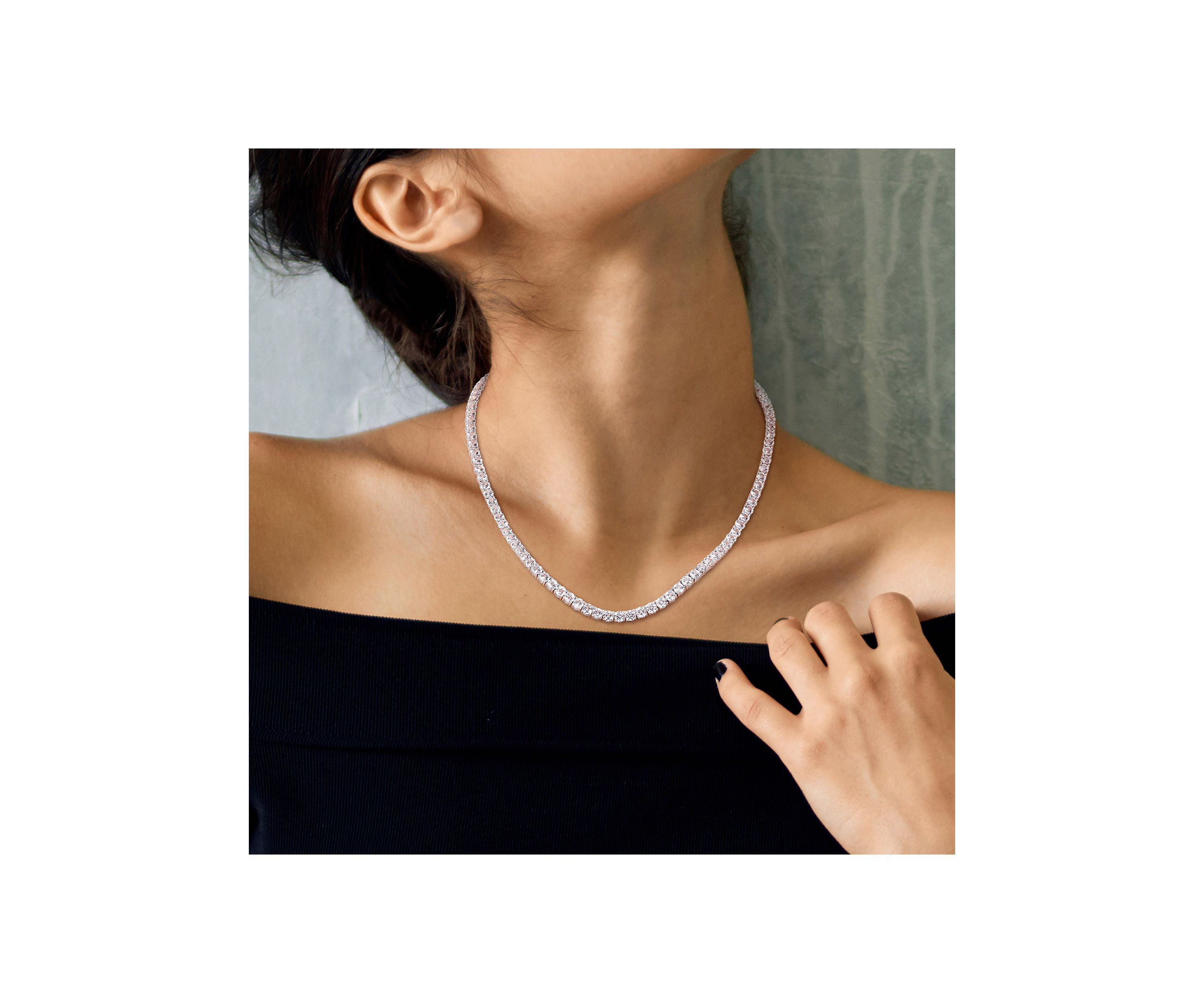 Lab Created 33 CT TGW Created White Sapphire Tennis Necklace in Sterling Silver