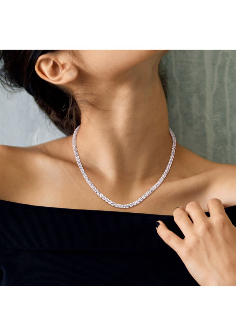 Lab Created 33 CT TGW Created White Sapphire Tennis Necklace in Sterling Silver