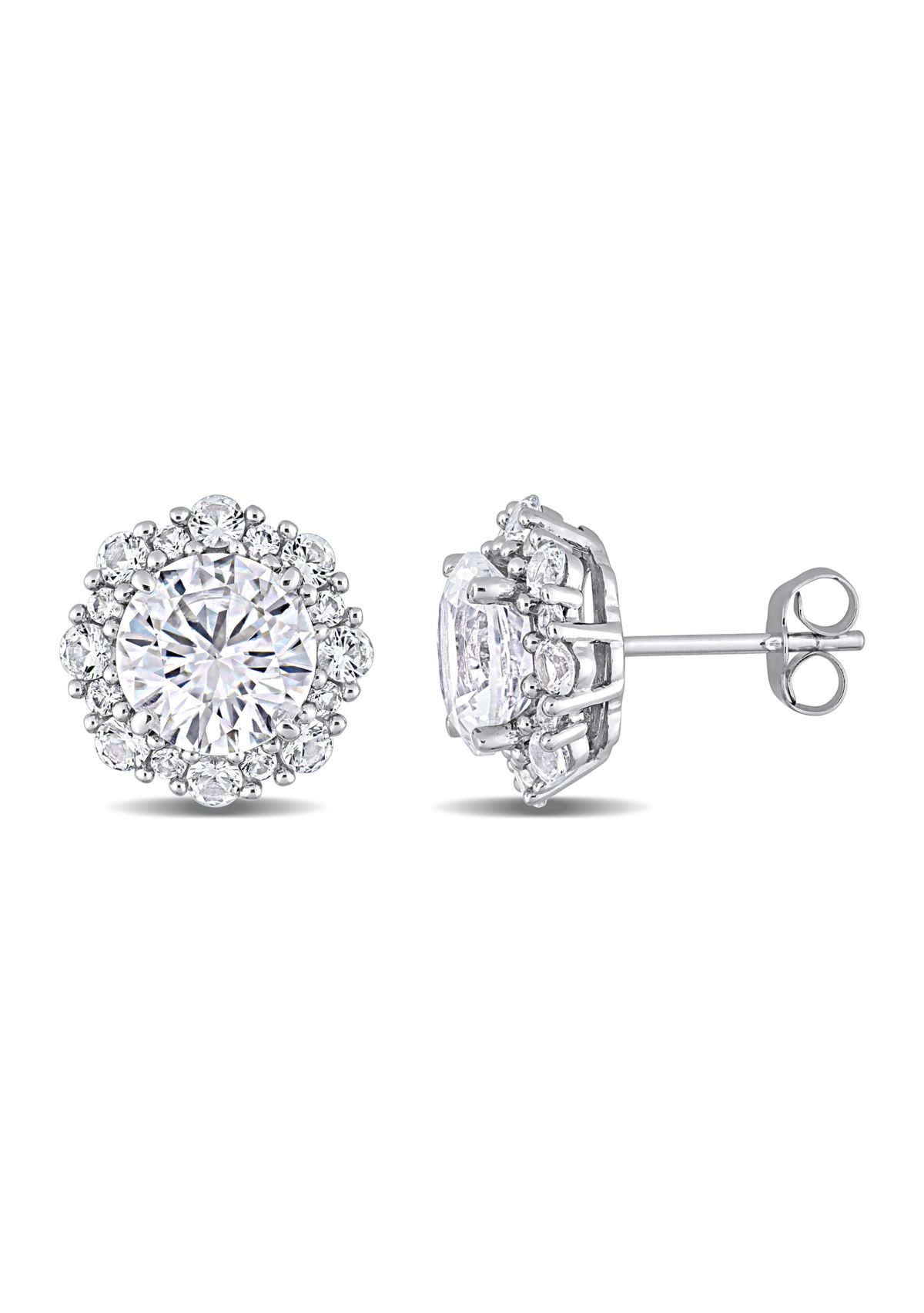 Lab Created 6.1 CT TGW Created White Sapphire Floral Halo Earrings in 10k White Gold