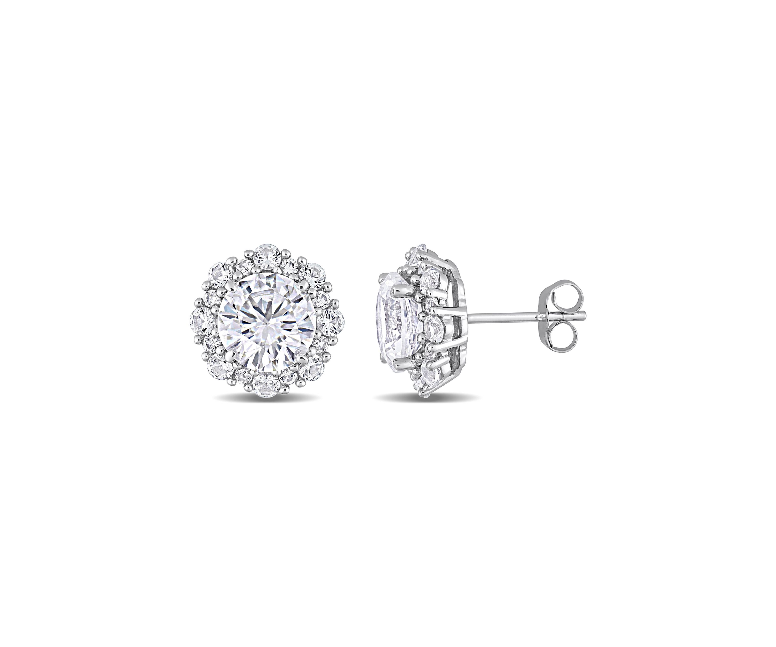 Lab Created 6.1 CT TGW Created White Sapphire Floral Halo Earrings in 10k White Gold