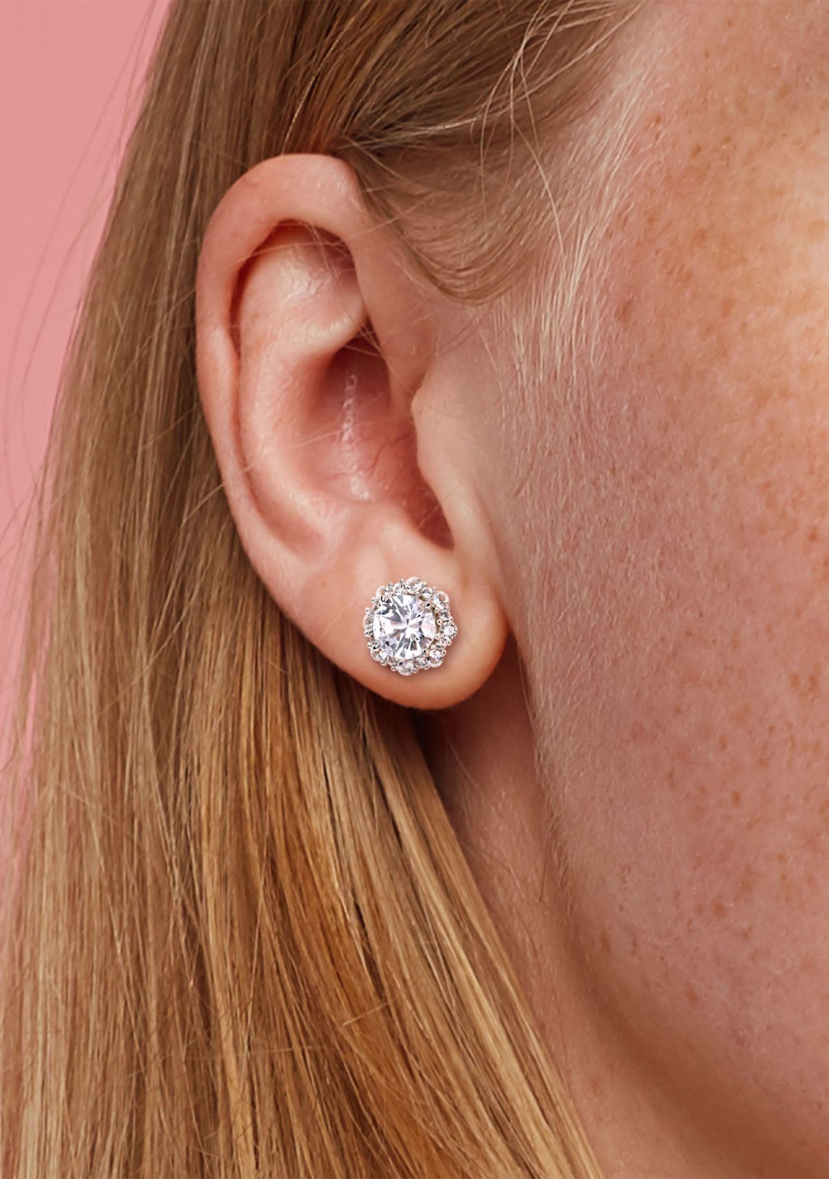 Lab Created 6.1 CT TGW Created White Sapphire Floral Halo Earrings in 10k White Gold