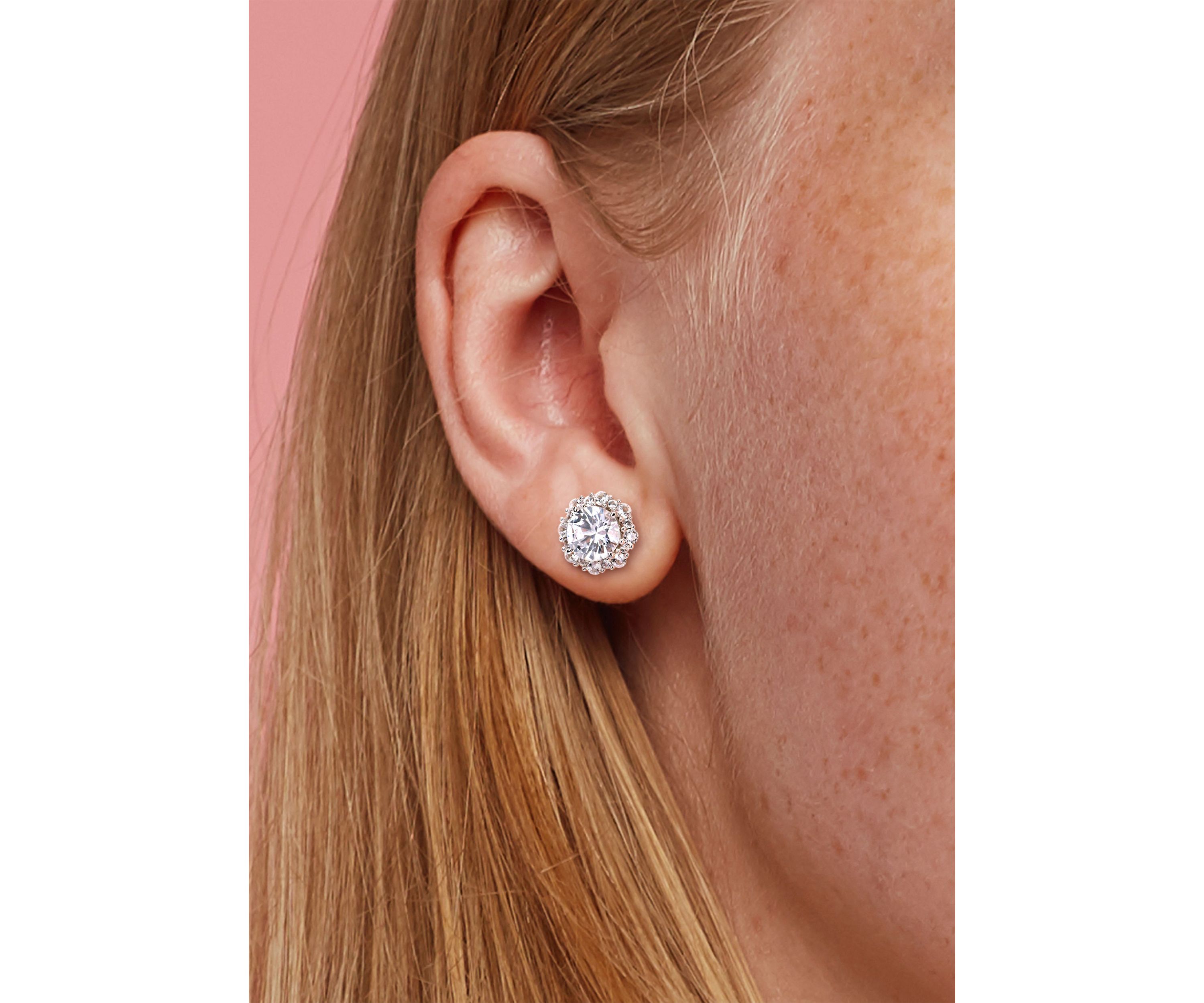 Lab Created 6.1 CT TGW Created White Sapphire Floral Halo Earrings in 10k White Gold
