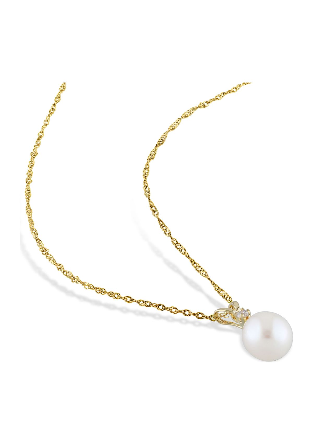 7-7.5MM Cultured Pearl and Diamond Accent Solitaire Necklace in 14k Yellow Gold