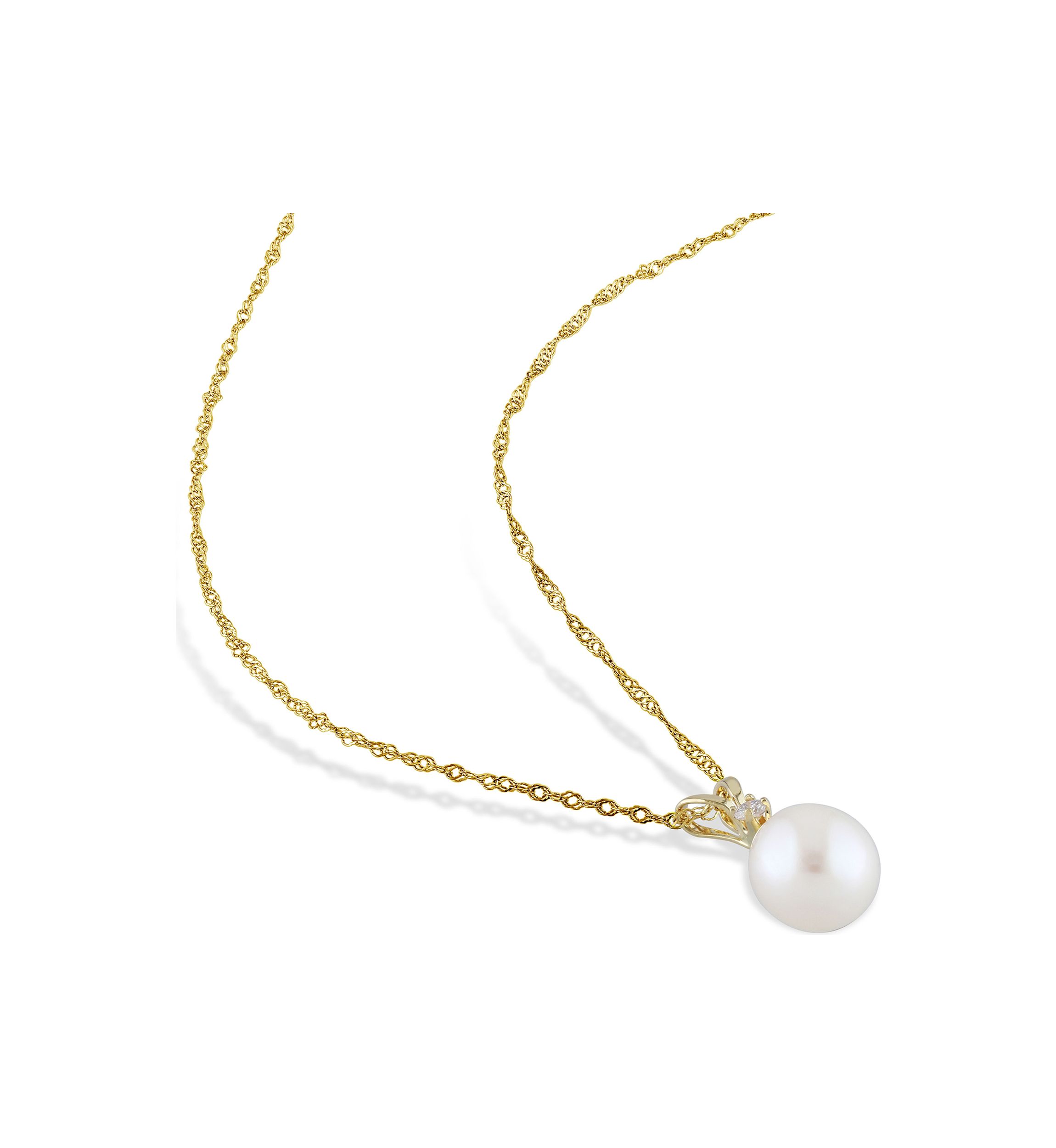 7-7.5MM Cultured Pearl and Diamond Accent Solitaire Necklace in 14k Yellow Gold