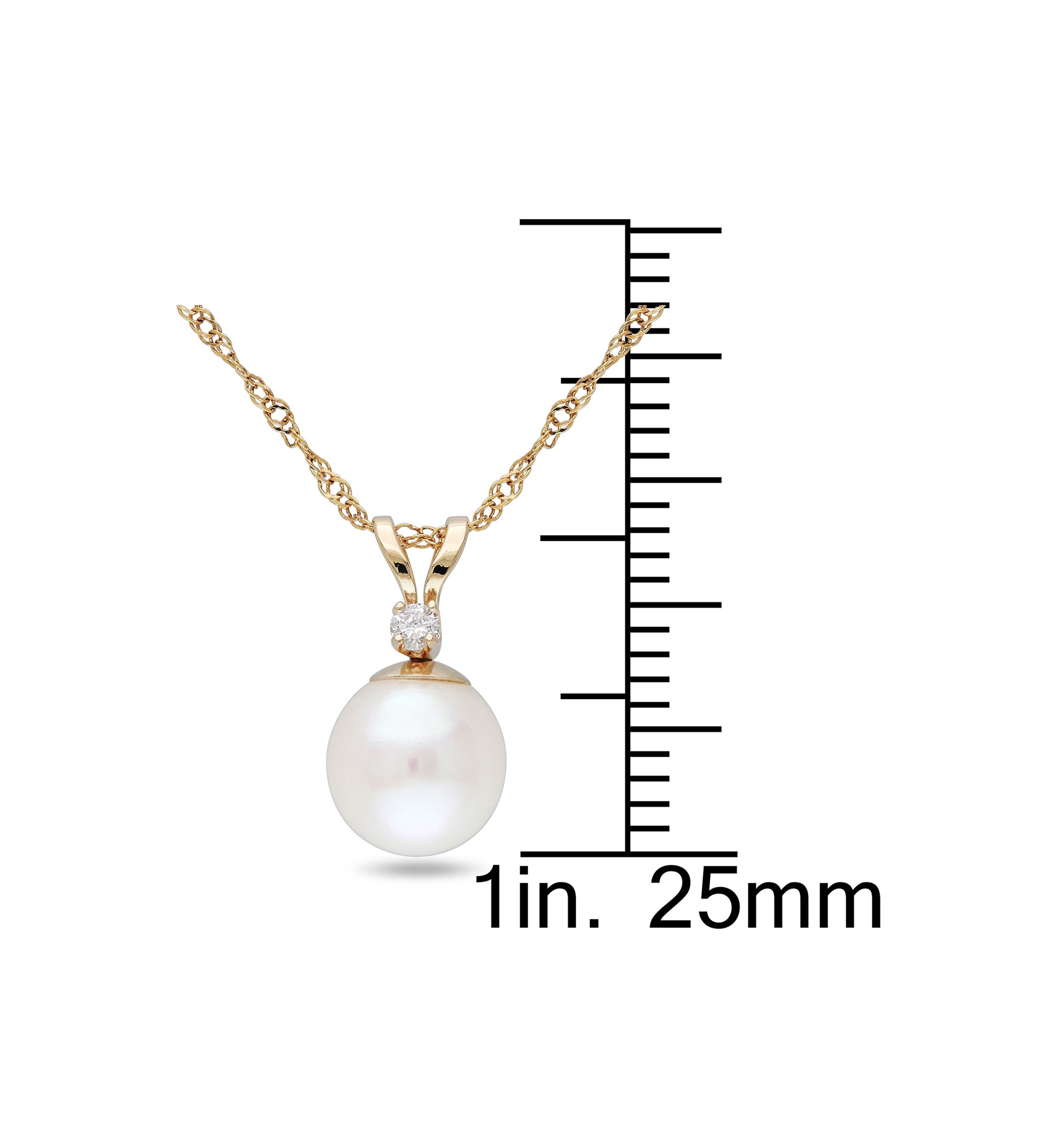 7-7.5MM Cultured Pearl and Diamond Accent Solitaire Necklace in 14k Yellow Gold