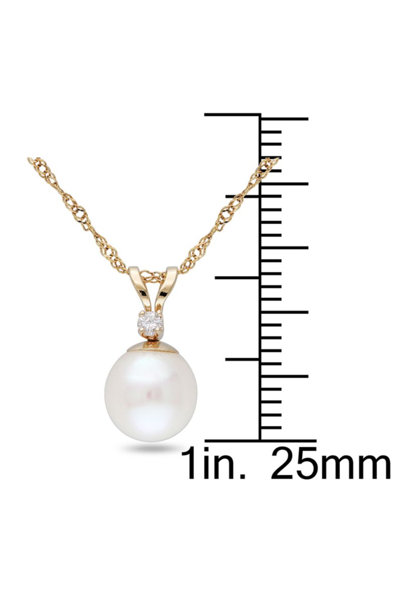 7-7.5MM Cultured Pearl and Diamond Accent Solitaire Necklace in 14k Yellow Gold