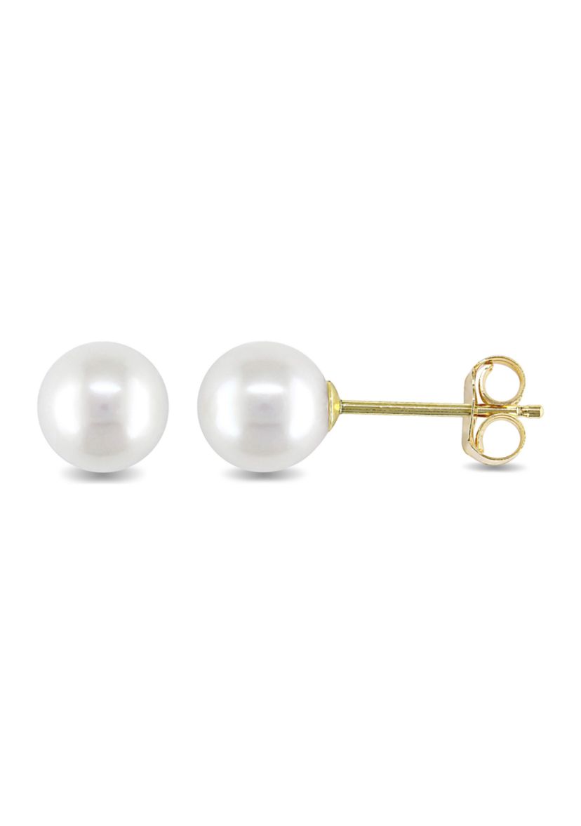 6-6.5MM Cultured Freshwater Pearl Stud Earrings in 14k Yellow Gold