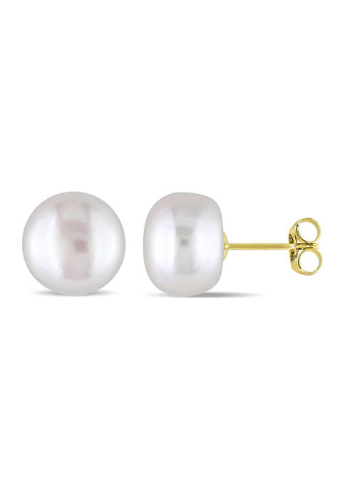 Belk & Co. Freshwater Pearl and Diamond Flower Stud Earrings in 10K ...