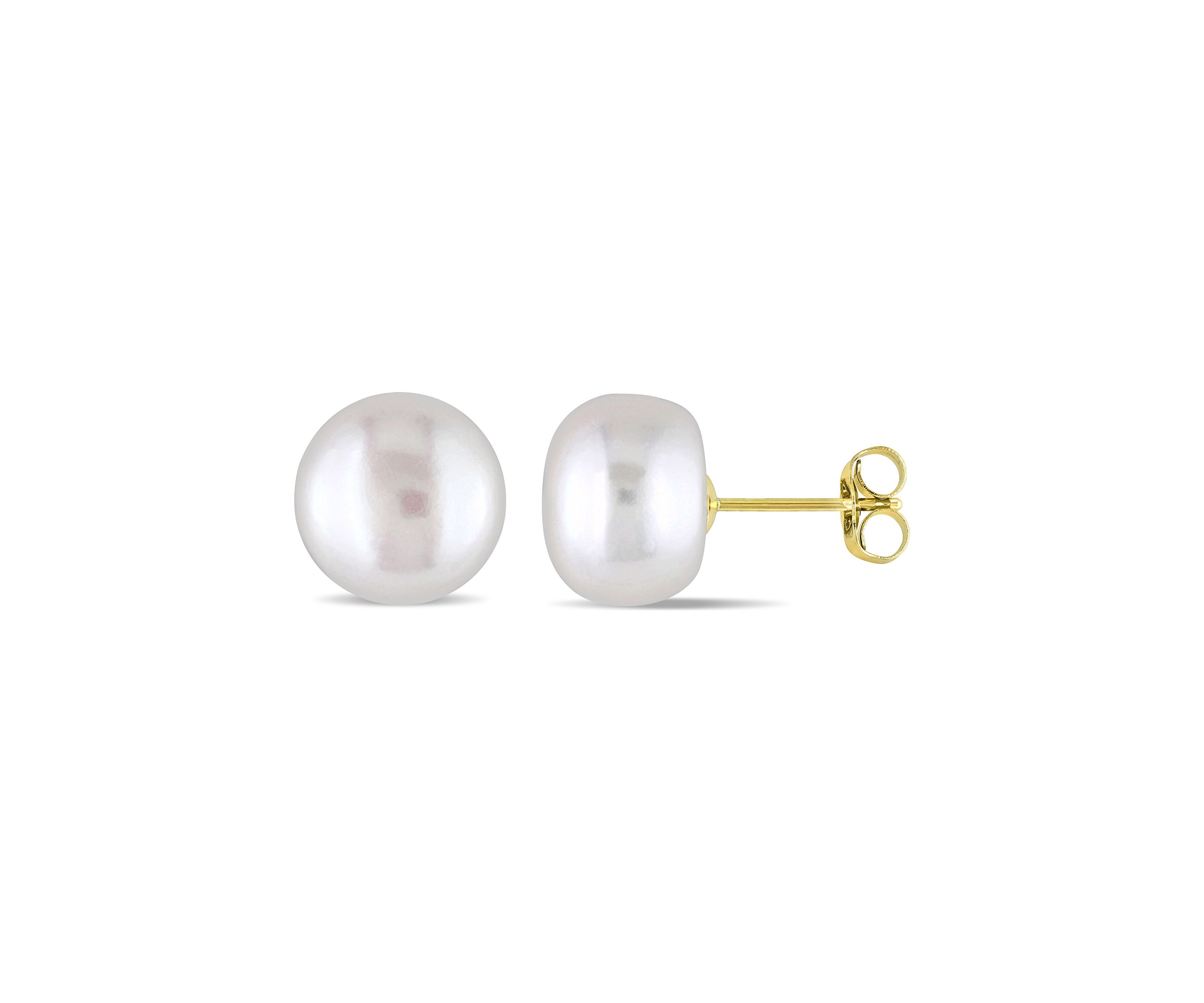 9-10MM Cultured Freshwater Pearl Stud Earrings in 10k Yellow Gold