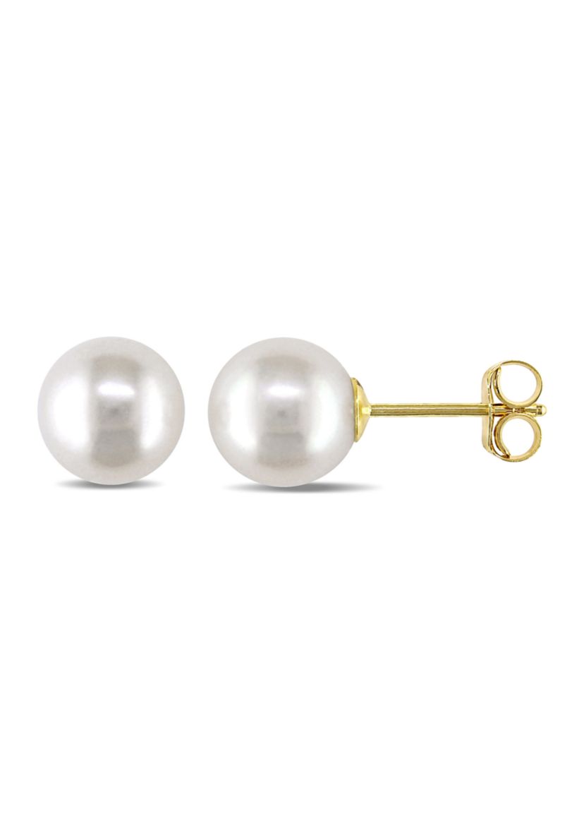 7-7.5MM Cultured Freshwater Pearl Stud Earrings in 14k Yellow Gold