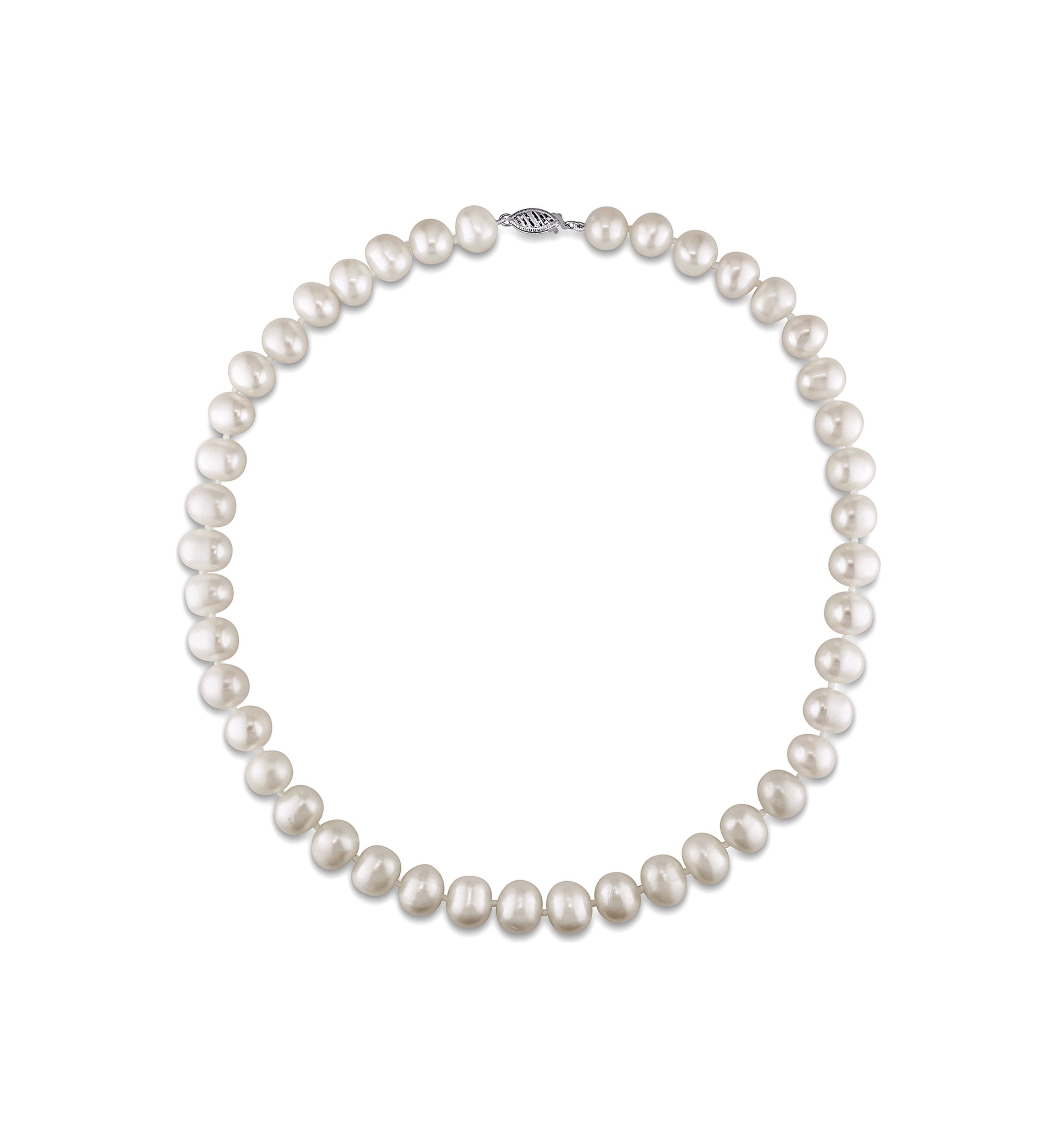 10-11MM Freshwater Baroque Cultured Pearl 18" Strand Necklace with 14k White Gold Clasp