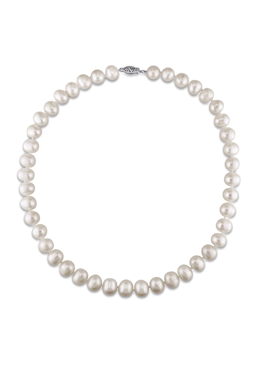 10-11MM Freshwater Baroque Cultured Pearl 18" Strand Necklace with 14k White Gold Clasp
