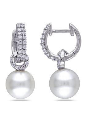 Haylee Jewels 8 - 8.5 MM White Cultured Freshwater Pearl Earrings with Cubic Zirconia in Sterling Silver