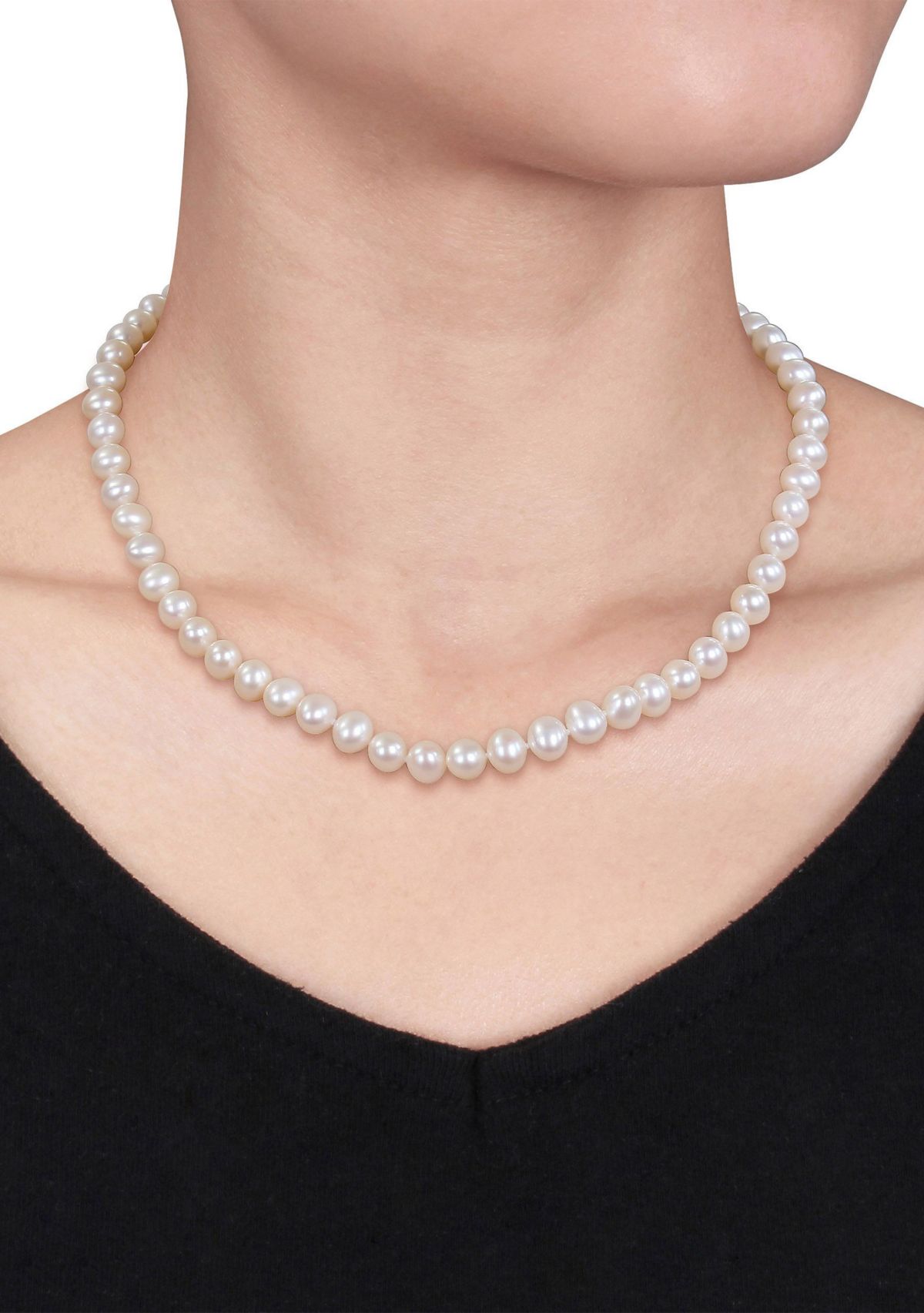 6.5-7MM Cultured Freshwater Pearl 16" Strand Necklace with Sterling Silver Clasp