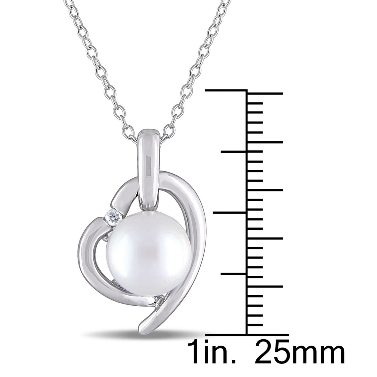 8.5-9MM Cultured Freshwater Pearl and Diamond Heart Necklace in Sterling Silver