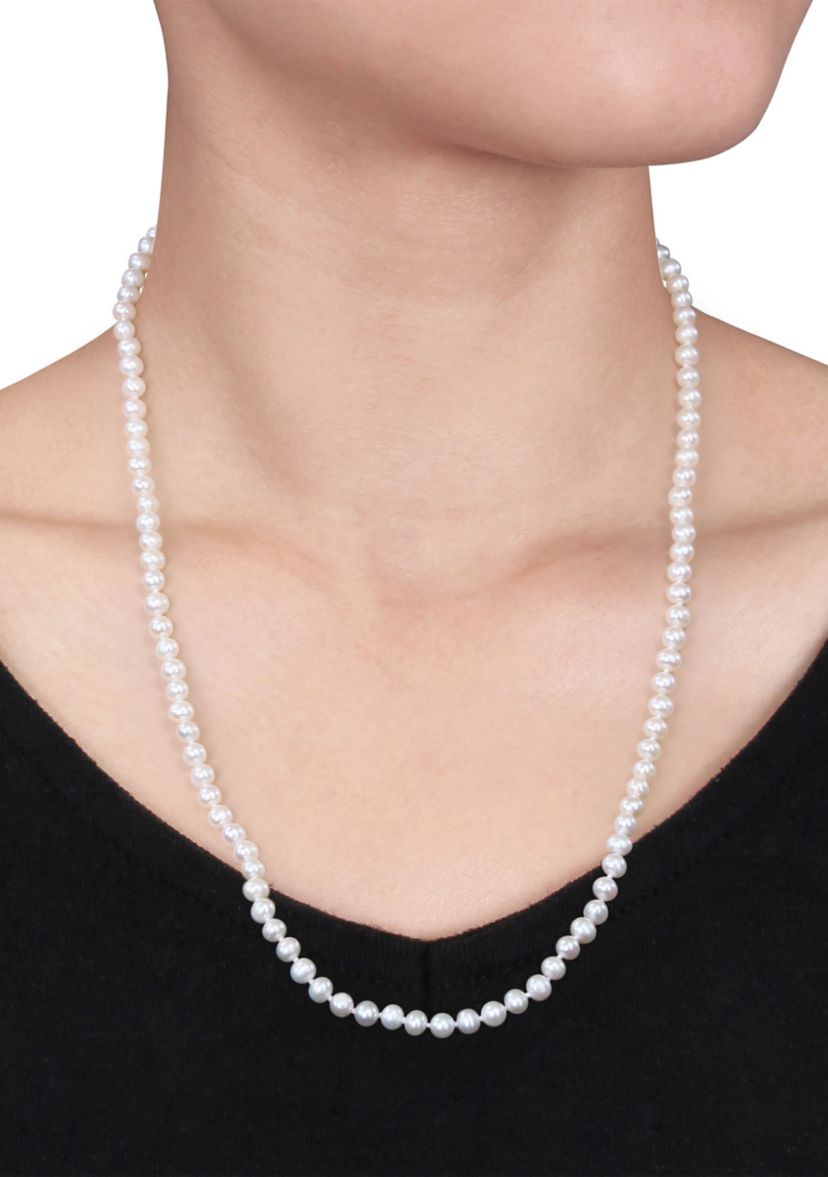 5-6MM Freshwater Cultured Pearl 24" Strand Necklace with Sterling Silver Clasp