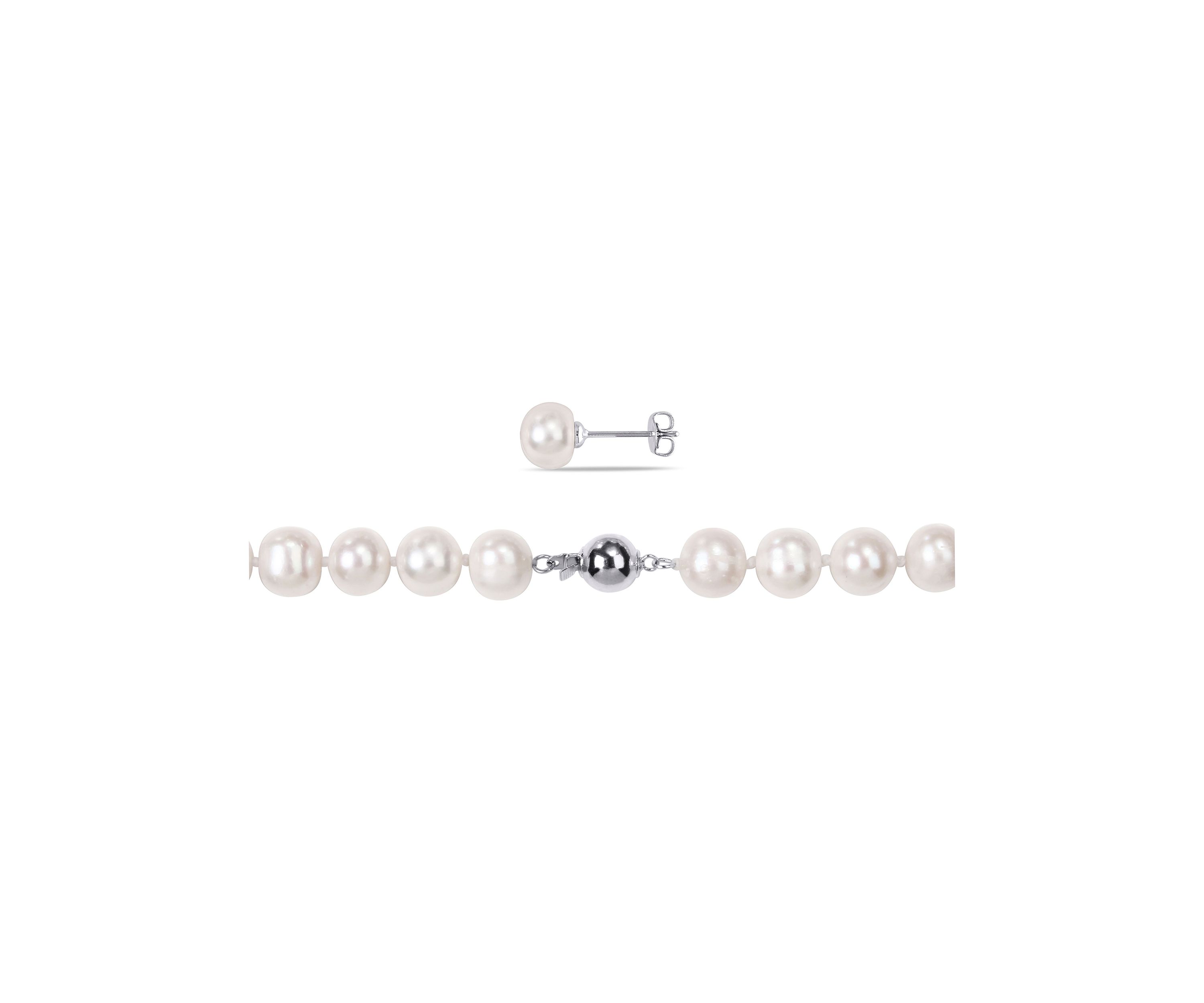 2-Piece Set 8-10MM Freshwater Cultured Pearl 18" Strand Necklace and Stud Earrings