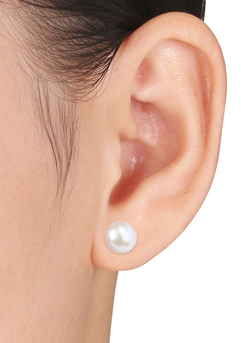 2-Piece Set 8-10MM Freshwater Cultured Pearl 18" Strand Necklace and Stud Earrings