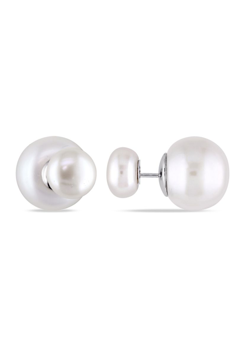 8-13MM Cultured Freshwater Pearl Tribal Earrings in Sterling Silver