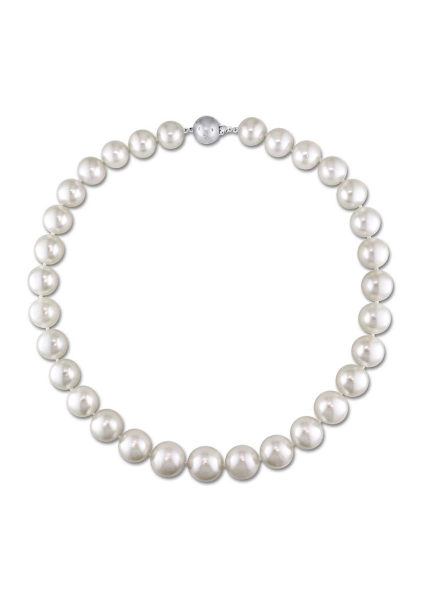 12-14MM South Sea Pearl Graduated 18" Strand Necklace with 14k White Gold Diamond Clasp