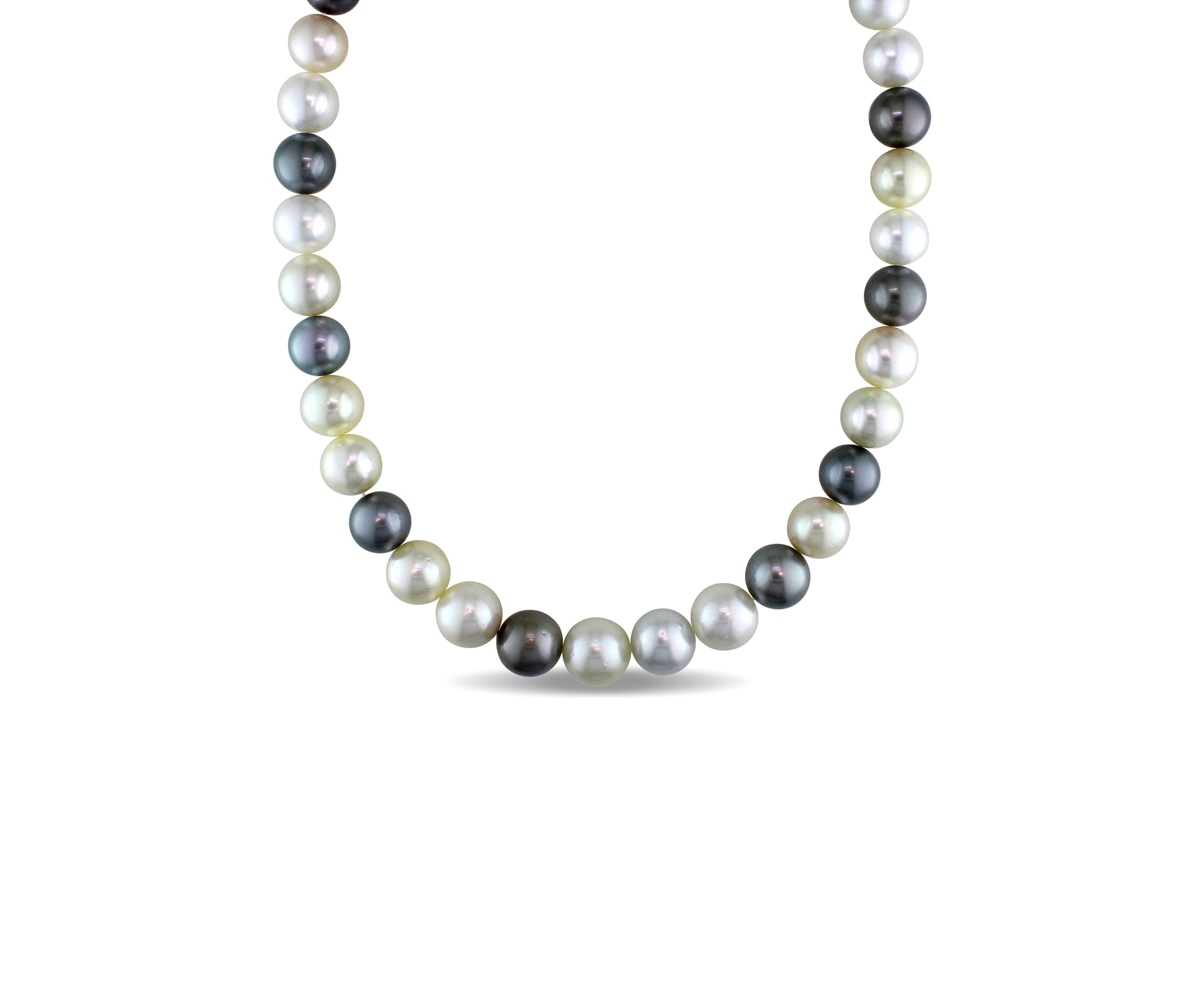 10-12.5MM Multi-Colored South Sea and Tahitian Pearl Necklace in 14k Yellow Gold