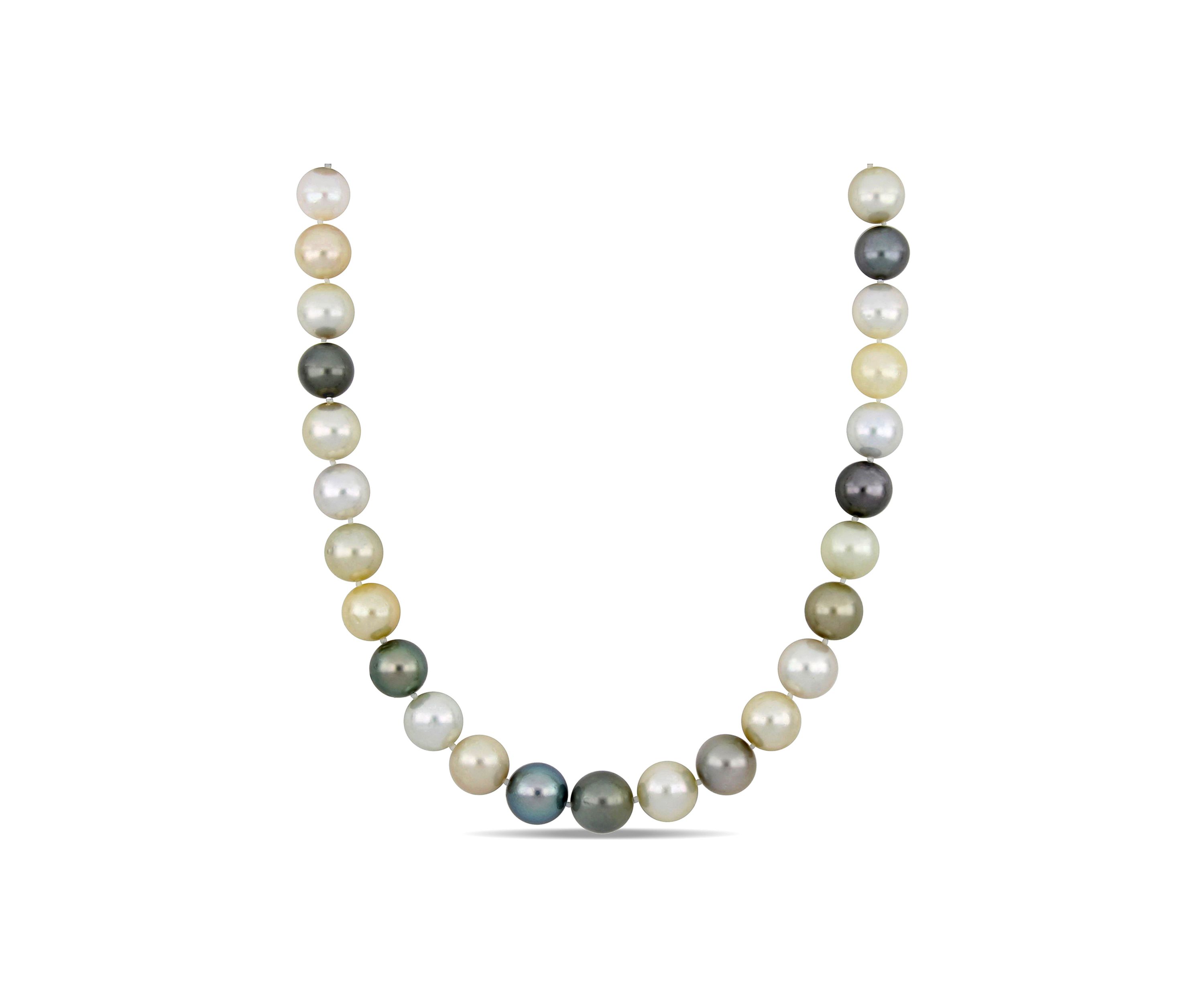 11-13MM Multi-Colored South Sea and Tahitian Pearl 18" Strand Necklace with 14k Yellow Gold Clasp