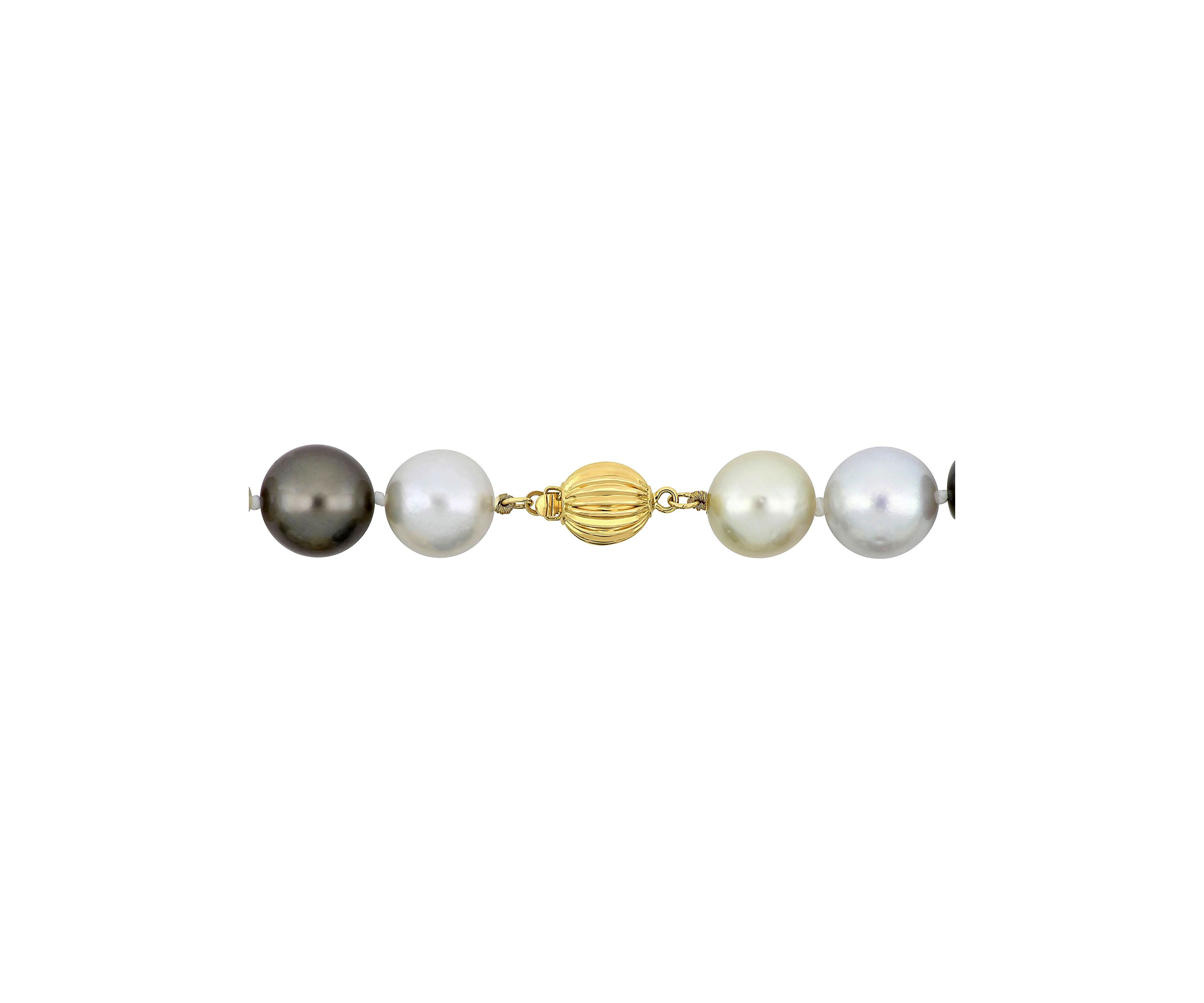 11-13MM Multi-Colored South Sea and Tahitian Pearl 18" Strand Necklace with 14k Yellow Gold Clasp