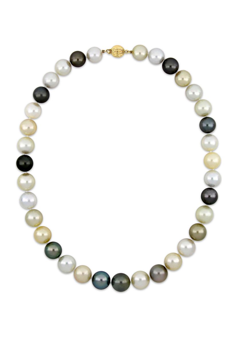 11-13MM Multi-Colored South Sea and Tahitian Pearl 18" Strand Necklace with 14k Yellow Gold Clasp