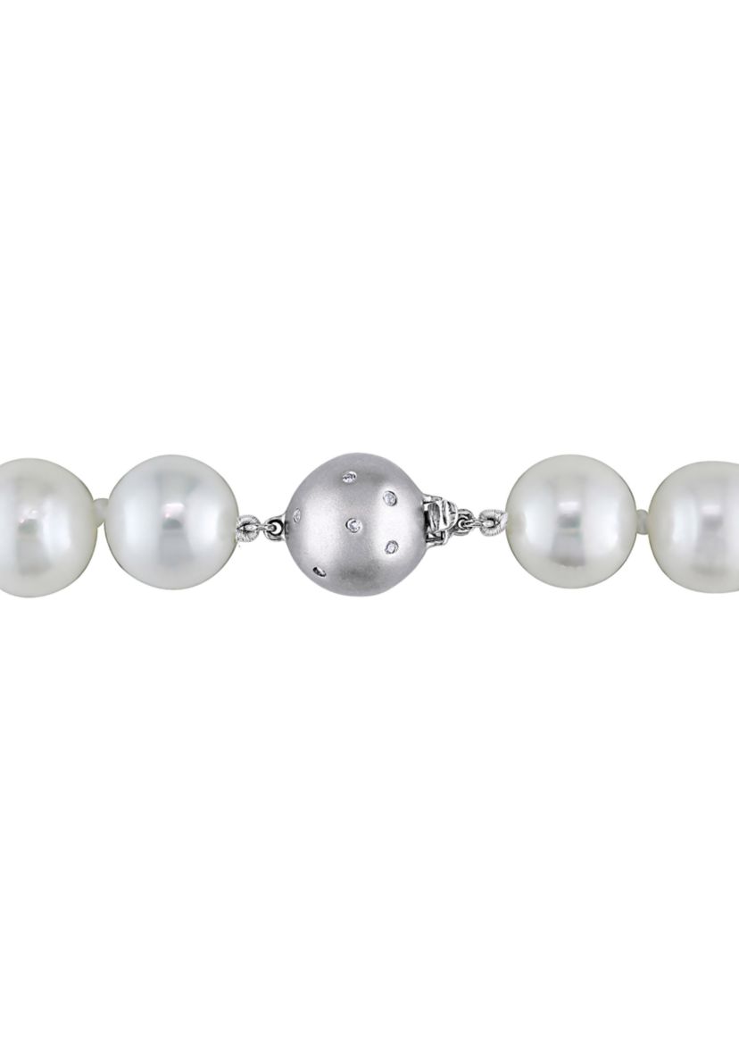 11.5-12.5MM Cultured Freshwater Pearl 18" Strand Necklace with 14k White Gold Diamond Clasp
