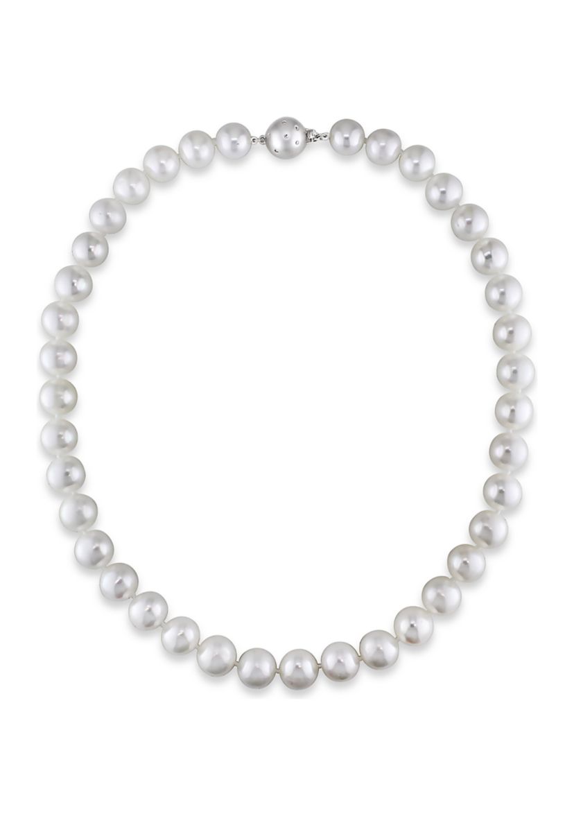 11.5-12.5MM Cultured Freshwater Pearl 18" Strand Necklace with 14k White Gold Diamond Clasp